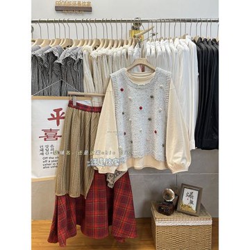 日系森女學院風立體鉤花小球針織背心可愛風外搭無袖馬夾2024秋冬