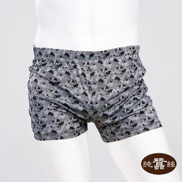 【岱妮蠶絲】透氣蠶絲鳳眼男中腰平口四角內褲-VMA4BA02FO(幾何三角形-黑白)