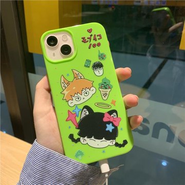 小粉喵喵屋 靈能百分百Q版影山茂夫師匠mob小酒屋周邊綠色手機殼tpu果汁軟殼iPhone15