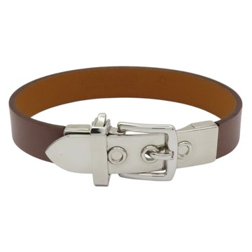 【二手名牌BRAND OFF】HERMES 愛馬仕【再降價】銀色 皮帶扣 棕色皮革 Java 10 手環