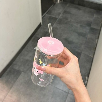 ✨臺灣出貨✨垂耳貓 原創美樂蒂可愛透明玻璃杯少女心吸管水杯