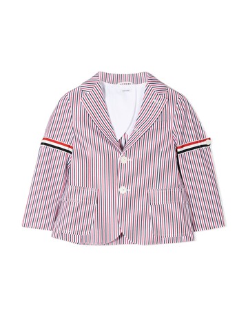 thom browne patch pocket sport coat w/ rwb armbands in seersucker stripe