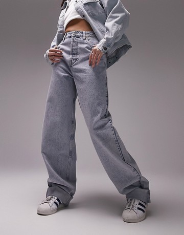 Topshop loose fit turn up jean in bleach-Blue