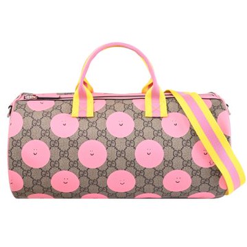 GUCCI Euan Roberts聯名系列印花皮革兩用/圓筒包(駝/粉)