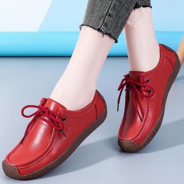 2025年秋季新款外貿出口真皮大碼女鞋防滑蝸牛鞋牛筋底平底豆豆鞋