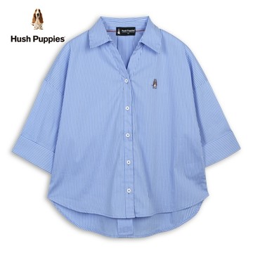 Hush Puppies 襯衫 女裝細直條紋刺繡小狗連袖襯衫