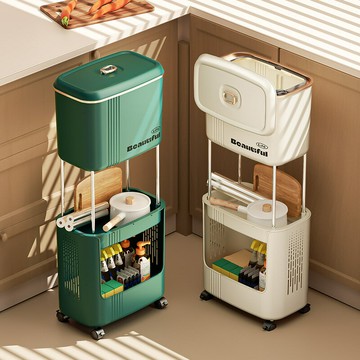 【免運/可開票】家用垃圾桶 環衛垃圾桶 廚房垃圾桶 大型垃圾桶 分類垃圾桶 家用分類垃圾桶奶油風可移動廚房垃圾桶創意多層置物架大容量收納