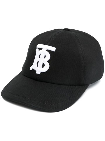 Burberry - monogram-embroidered cap - women - Cotton/Cotton - S - Black
