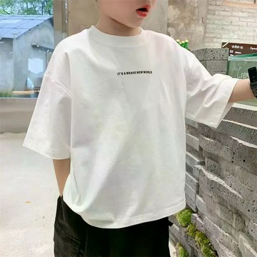 男女童短袖夏季簡約純棉新款兒童韓版洋氣半袖中大童T恤寬鬆上衣 男童衣服 中小童夏裝T恤 速乾短T 運動短袖 男童短袖T恤