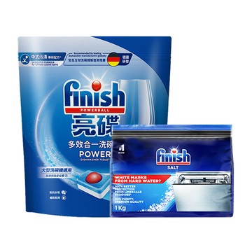 finish 多效合一洗碗塊50顆+軟水鹽1kg (快速溶解/清潔+軟水+光潔)