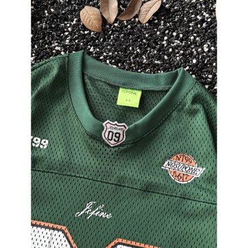 美式復古數字印花V領短袖t恤男夏季網眼運動球衣潮牌速干半袖上衣