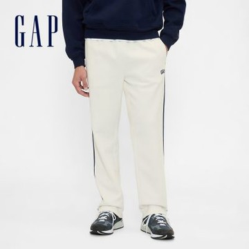 【GAP】男裝|Logo刺繡刷毛鬆緊運動褲-灰白色(822081)