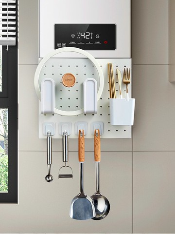 家用廚房收納置物架免打孔壁掛式燃氣熱水器管道洞洞遮擋板收納架