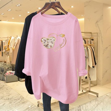 愛依依 上衣 長袖T卹 印花上衣 學院風中長款 中大尺碼 S-3XL 新款卡通長中長款上衣打底衫-9911.