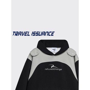 TRAVEL ISSUANCE 透露出來 痞帥設計感oversize撞色寬松連帽衛衣