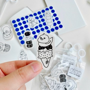 開心動物園-小雞No.2黑白線條貼紙包/手帳貼紙