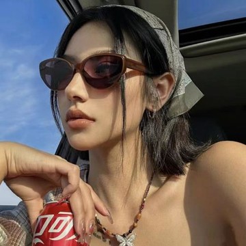 復古歐美 貓眼茶棕色墨鏡男女款2024新款方圓臉防曬太陽眼鏡高級