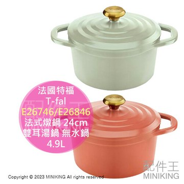 日本代購 T-fal 法國特福 24cm 輕量 法式燉鍋 4.9L 鋁鍋 雙耳湯鍋 無水鍋 電磁爐可用 可進烤箱