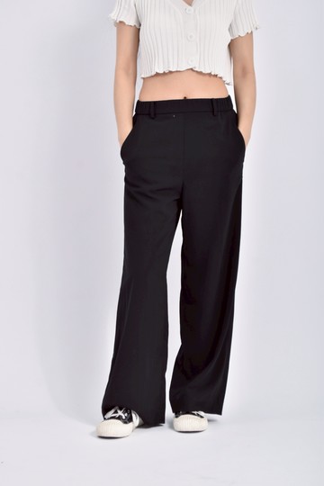 (L) top do高腰西裝鬆緊腰黑色長褲