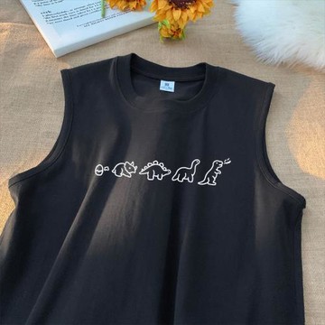 霸王龍印花青少年運動坎肩純棉220g卡通小恐龍寬松男生背心汗衫夏