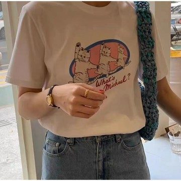 【隔日到貨】100%純棉 跳舞三隻小貓英文字母印花圓領短袖T恤男女上衣服大尺碼素色寬版情侶裝OVERSIZE下身失蹤