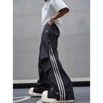 褲子男秋冬季薄款2024新款美式高街寬松闊腿直筒衛褲休閑運動長褲