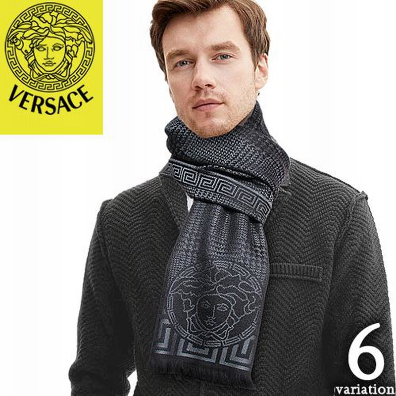 未使用美品】VERSACE マフラー ブラック 茶ロゴ-