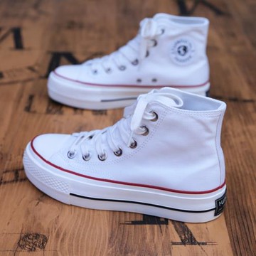 環球女鞋白色帆布鞋高幫女款休閑鞋子百搭厚底球鞋小白鞋增高板鞋