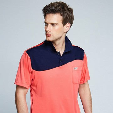 【Londa Polo】雙細條紋布男版短POLO衫(P198208)橘紅色