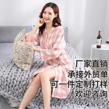 跨境新款純棉雙層紗布浴袍春夏薄款家居服睡衣睡袍情侶款浴衣批發
