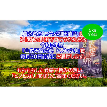 ふるさと納税 ★令和5年産★農林水産省の「つなぐ棚田遺産」に選ばれた棚田で育てられた土佐天空の郷 ヒノヒカリ 5kg定期便  毎月お届け 全6回 高知県本山町