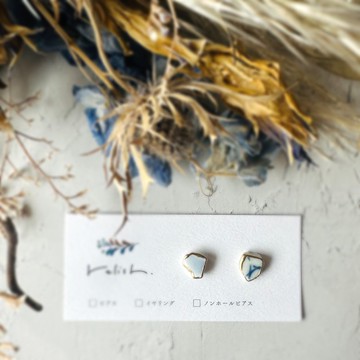 【再次販】海陶器 金繼工藝 耳環 無耳洞耳夾 簡約 小巧 輕巧 中性款 藍色 白色 淺藍 金色 陶器 碎片