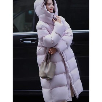 東北哈爾濱極寒系列340g高充絨量95白鵝絨中長款過膝連帽羽絨服女