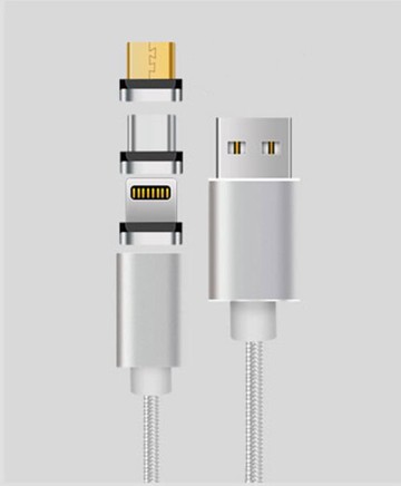磁吸式充電線 數據通信快充電線 一線3頭 安卓 / iPhone / TYPE-C 傳輸線－銀色
