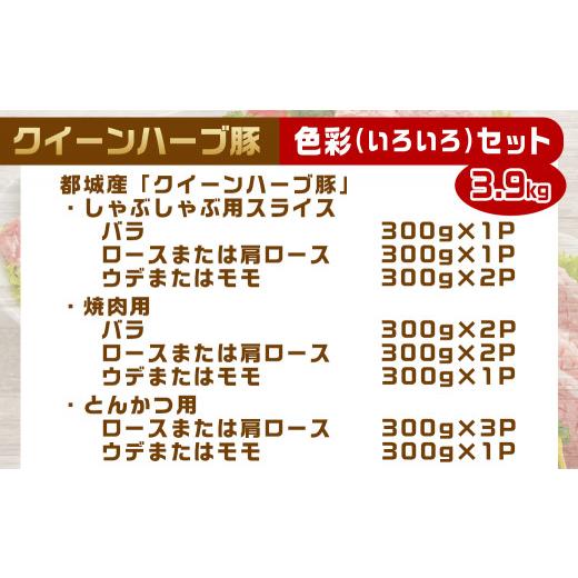 ふるさと納税 宮崎県 都城市 「クイーンハーブ豚」色彩(いろいろ)3.9kg