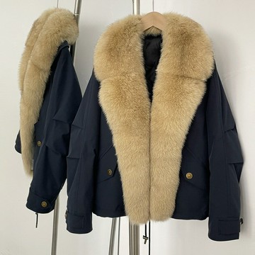 【巴黎精品】現貨+預購 頂級狐狸毛領真羽絨外套白鴨絨外套羽絨衣秋冬大碼休閒女裝-大領短女外套7色a1ld55