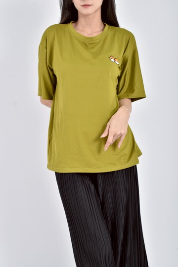 (L) 刺繡綠色短袖上衣