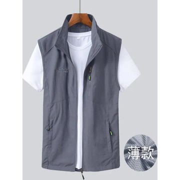 新款馬夾男士春秋薄款休閑速干戶外工裝大碼寬松背心運動馬甲男潮