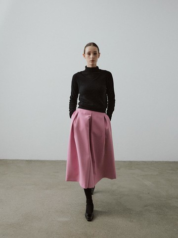 Wide Pleated Full Skirt [Black/Pink]