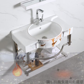免運 可開發票 掛墻洗手盆 小戶型洗臉盆 陶瓷洗手盆家用衛生間掛墻式洗臉盆陽臺簡易不銹鋼支架洗漱臺大號