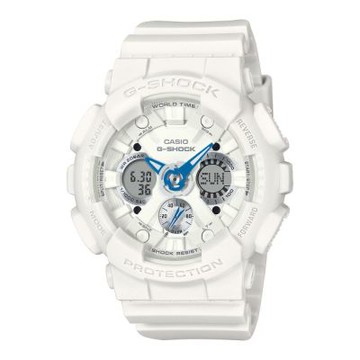CASIO 卡西歐 G-SHOCK 經典純白 亮藍點綴 搶眼奪目 雙顯系列 GMA-S120SA-7A2_45.9mm