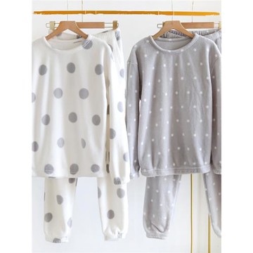 睡衣冬季女士加厚可愛套頭清新圓點家居服珊瑚絨甜美少女簡約套裝