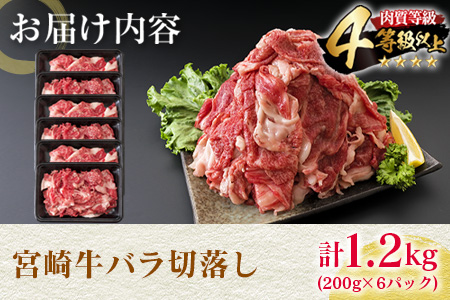 数量限定≪肉質等級4等級以上≫宮崎牛バラ切り落とし(計1.2kg)　肉　牛　牛肉 CD44-23