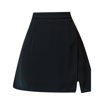 不規則黑色半身褲裙女夏季小個子中長款防走光a字開叉一步包臀裙
