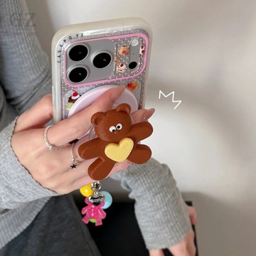 可愛棕小熊支架ins磁吸全包 適用iPhone 18 17 16 15 Pro Max 16pro 17Pro 手機殼