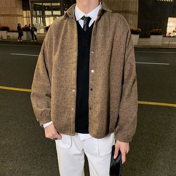 日系BF短款毛呢外套男高街燈芯絨學生百搭春秋夾克痞帥設計感小眾