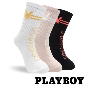 【襪款任選3雙$299、6雙$511】PLAYBOY條紋青春女中筒休閒襪(BD4723)
