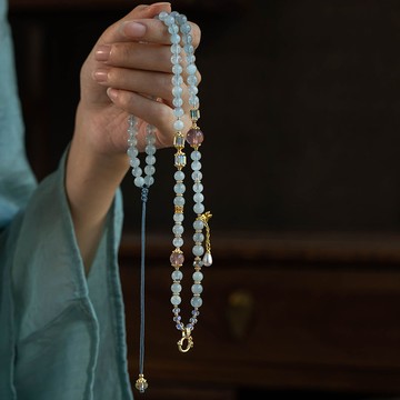 掛繩 項鏈 天然海藍寶珠鏈掛繩掛脖女毛衣鏈玉髓項鏈繩子萬能扣卡扣吊墜繩