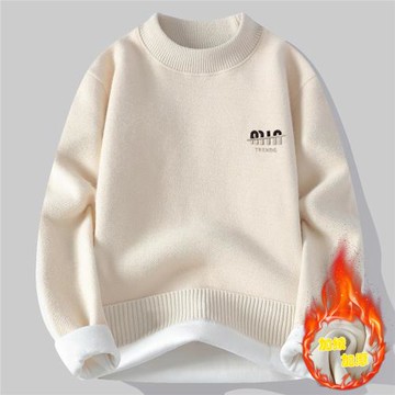 一體絨毛衣男學生字母寬松半高領加絨加厚冬天保暖衣服打底衫線衣