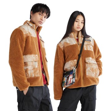 Timberland 男款小麥色拼接環保纖維立領抓絨外套A6B36P47